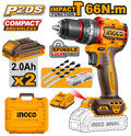 TALADRO DE IMPACTO 1/2″ BL 20V 66N.M + 2 BAT 2.0AH + CARG + MALETA